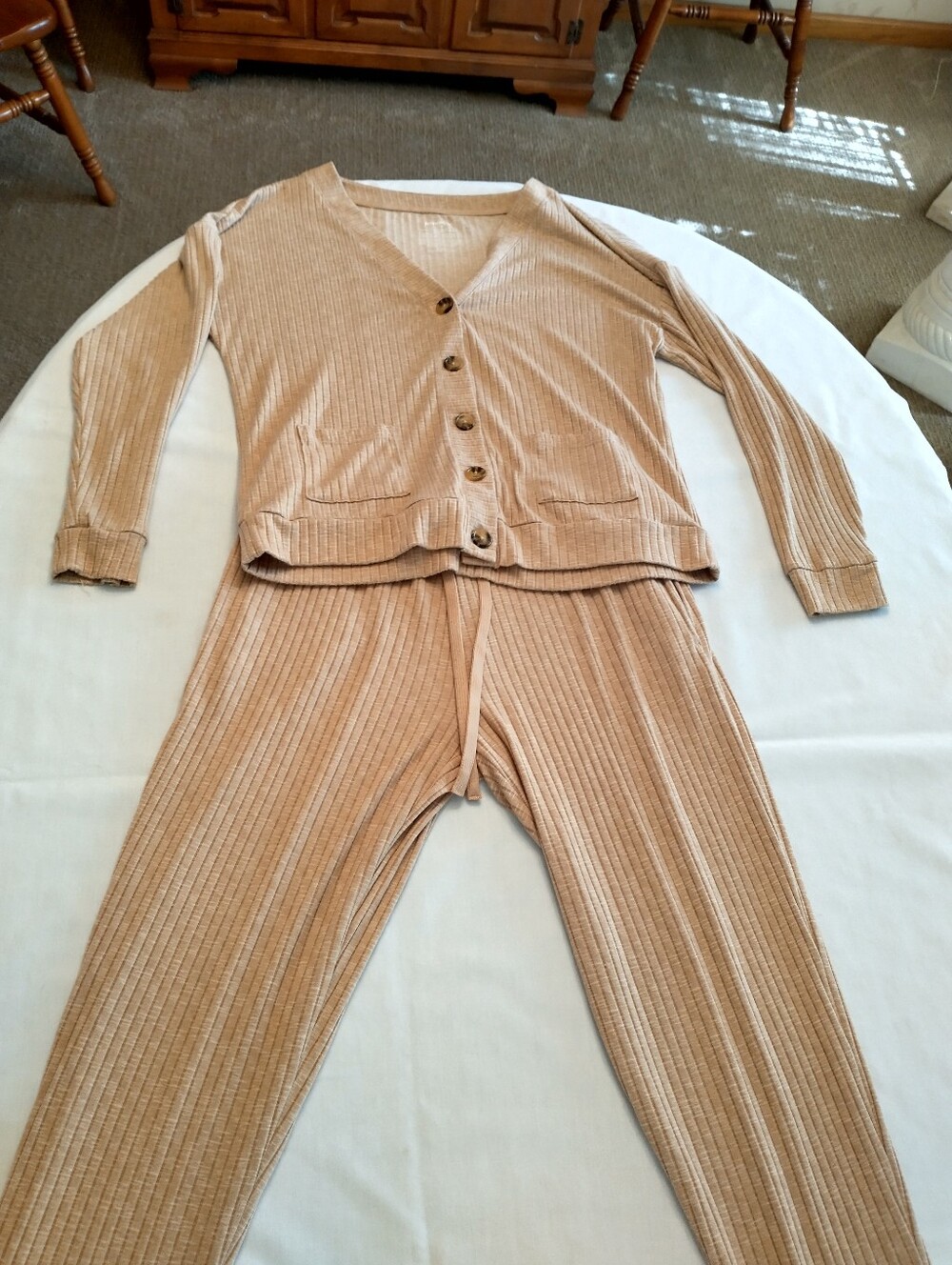 Ribbed Camel Pants & Cardigan Set